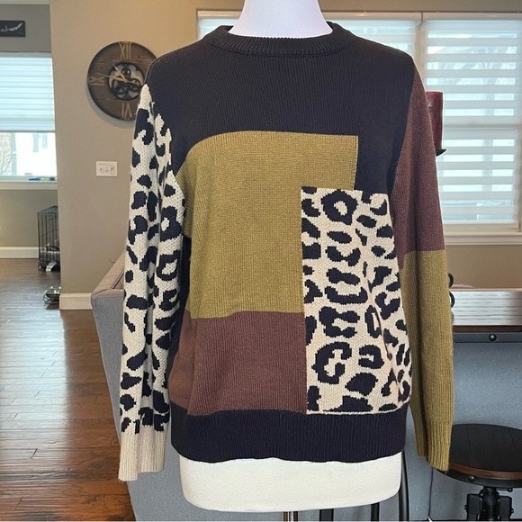 BloomChic Women's Sweater Leopard Colorblock Women’s Size 14 16 fits XL 1X - Picture 1 of 13